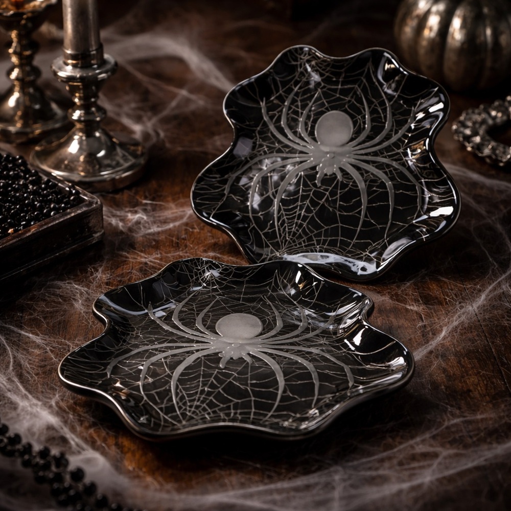 Lot of 2 Spider With Web Melamine Identical Plates